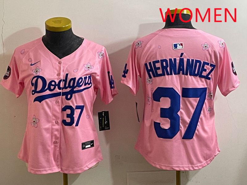 Women Los Angeles Dodgers #37 Hernandz Pink Sakura Edition 2025 Nike MLB Jersey style 34->women mlb jersey->Women Jersey